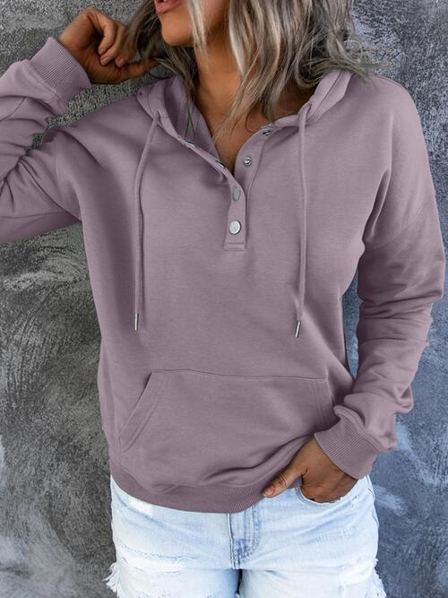 Half Snap Drawstring Long Sleeve Hoodie