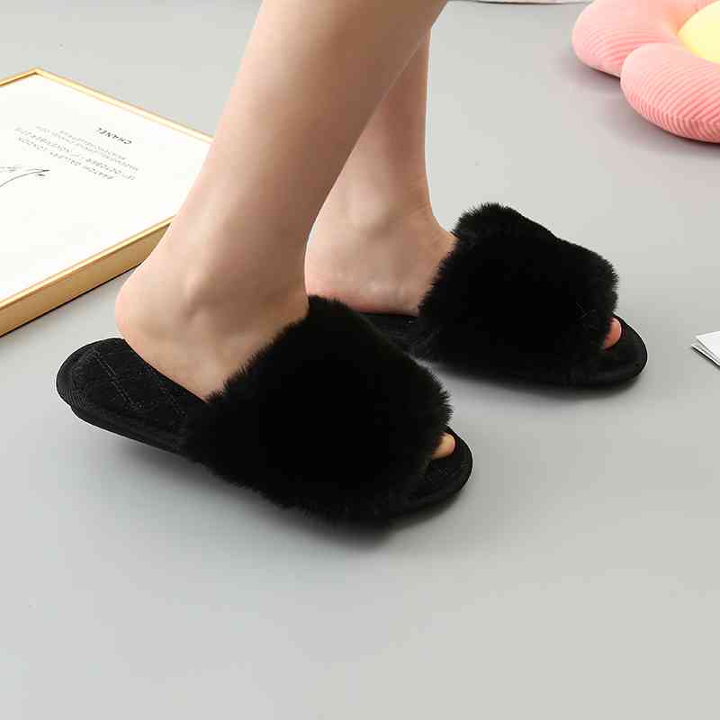 Faux Fur Open Toe Slippers