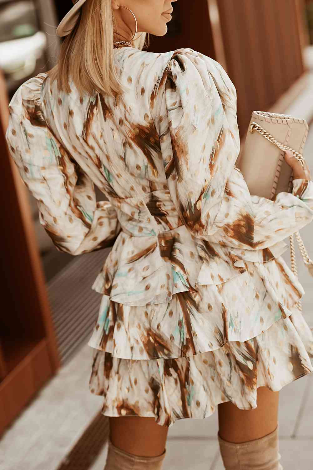 Printed Surplice Neck Layered Dress