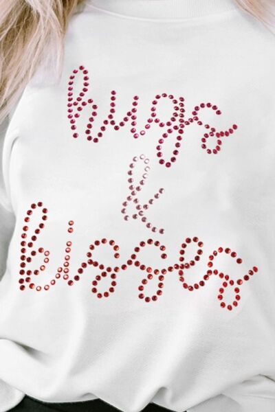 HUGS & KISSES Rhinestone Round Neck Sweatshirt