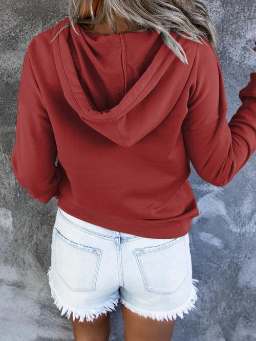 Half Snap Drawstring Long Sleeve Hoodie