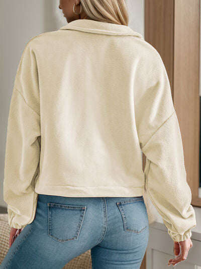 Half Zip Collared Neck Long Sleeve Sweatshirt