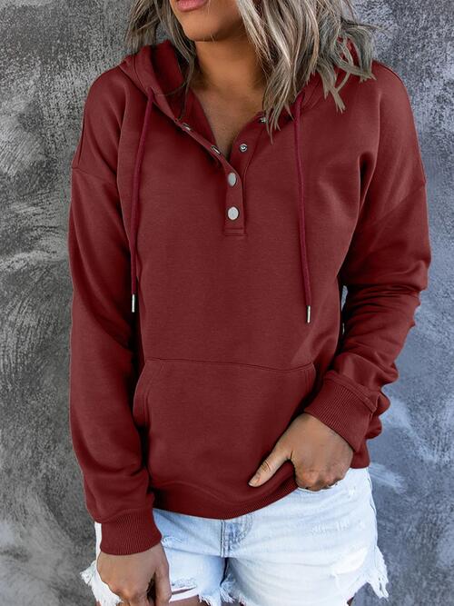 Half Snap Drawstring Long Sleeve Hoodie