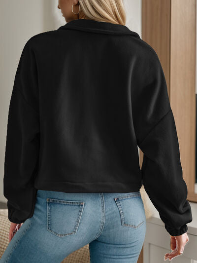 Half Zip Collared Neck Long Sleeve Sweatshirt