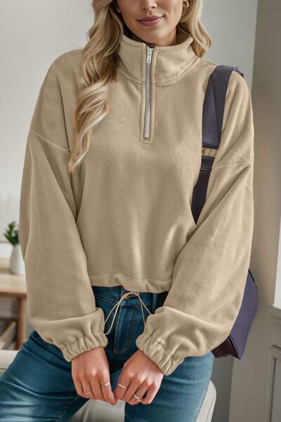 Half Zip Collared Neck Long Sleeve Sweatshirt